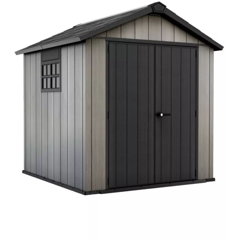 foto del prodotto casetta da giardino keter oakland 757 in duotech colore grigio con porta battente doppia 229x223,5x242 cm