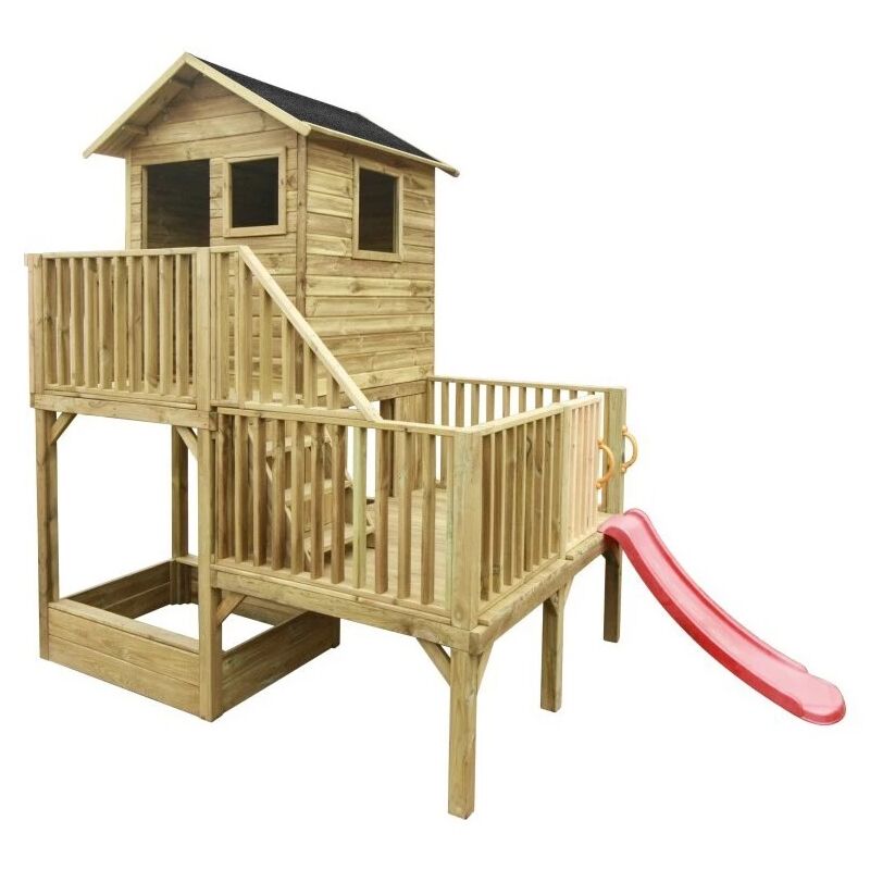 foto del prodotto casetta da giardino per bambini in legno domus hubert con scivolo e sabbiera 226,5x176x272 cm
