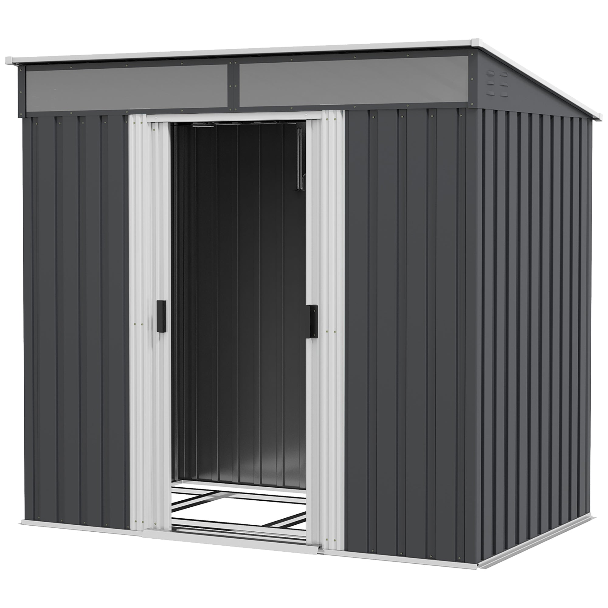 foto del prodotto casetta da giardino porta attrezzi con 4 finestre e 2 ganci 195x122x181,5 cm in acciaio zincato grigio