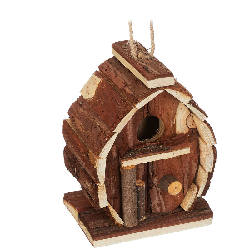 foto del prodotto casetta decorativa per uccelli, piccola casa per volatili, legno di abete, hlp 14,5 x 10,5 x 7,5 cm, naturale relaxdays