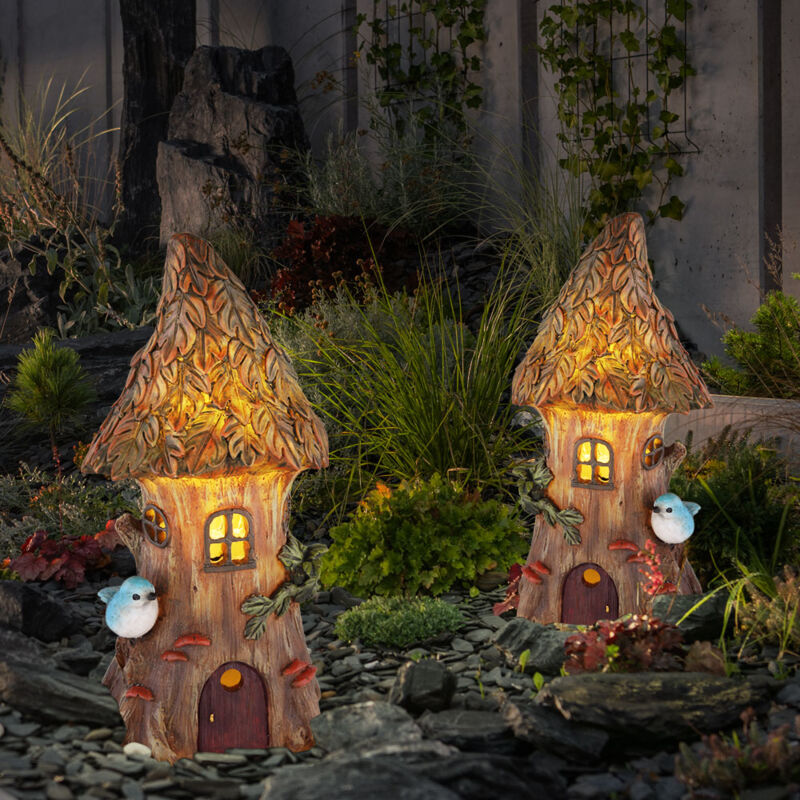 foto del prodotto casetta delle fate per il giardino, decorazione solare solare per esterni, luci solari per giardino, figura decorativa per esterni, casetta con
