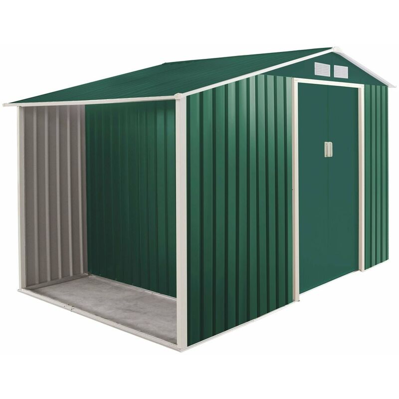foto del prodotto casetta in lamiera con legnaia e porte scorrevoli garden cottage metalgreen