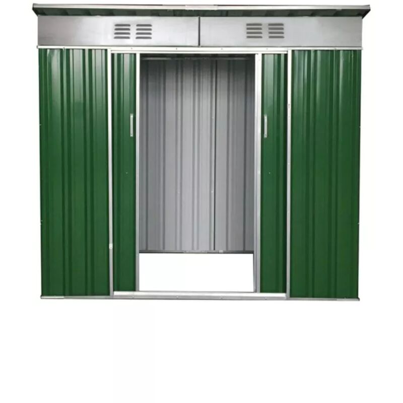 foto del prodotto casetta in lamiera zincata domus verde con tetto piato 173x145x200 cm