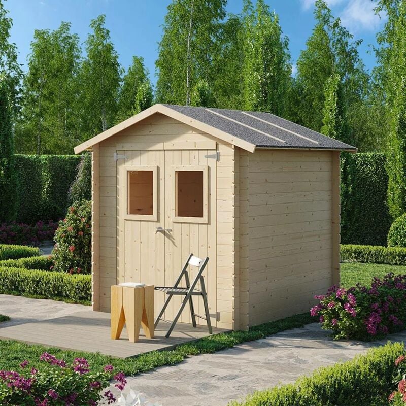 foto del prodotto casetta in legno 2x2 per attrezzi jack con porta doppia finestrata
