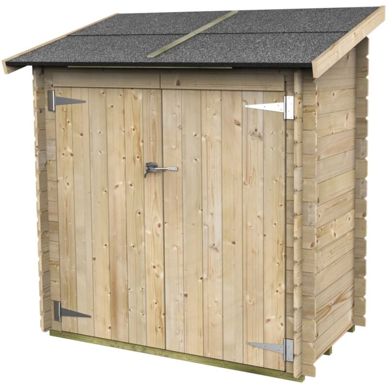 foto del prodotto casetta in legno addossata con doppia porta deposito da giardino made in italy 155 x 85 x h 165 cm naturale