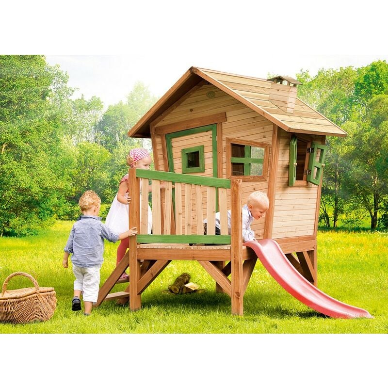 foto del prodotto casetta in legno parco giochi per bambini playhouse con scivolo e scaletta