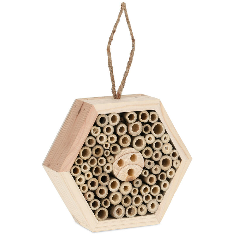foto del prodotto casetta in legno per insetti, per giardino e balcone, hotel da appendere api e vespe, 15 x 17 x 5 cm, naturale relaxdays