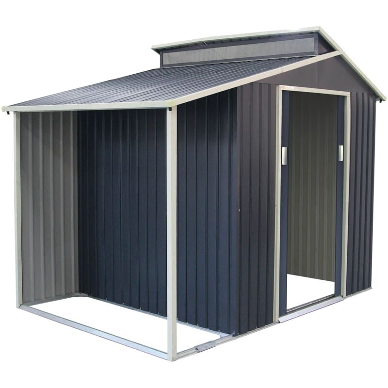 foto del prodotto casetta metallica gardiun marlow con portico 6,85 m esteriore 193x355x237 cm acciaio zincato grigio antracite