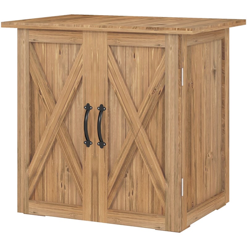 foto del prodotto casetta per attrezzi in legno a 2 ante con maniglie 77x55x72cm marrone outsunny