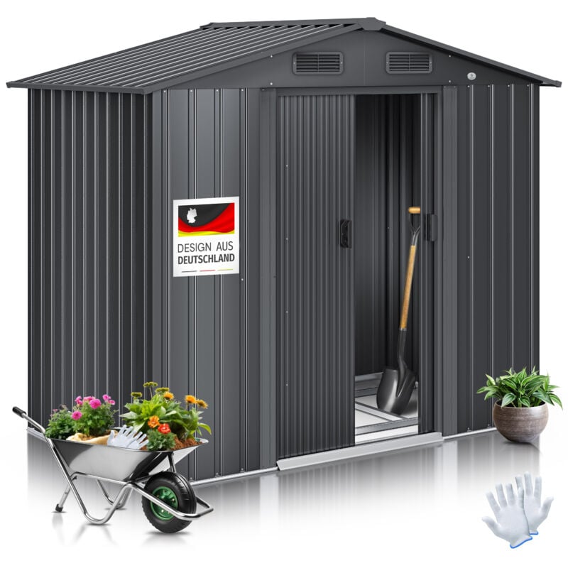 foto del prodotto casetta per attrezzi xl in metallo 4,2 m con fondamenta incl. guanti da lavoro 182x118x186 cm 2x porta scorrevole fondamenta casetta per attrezzi