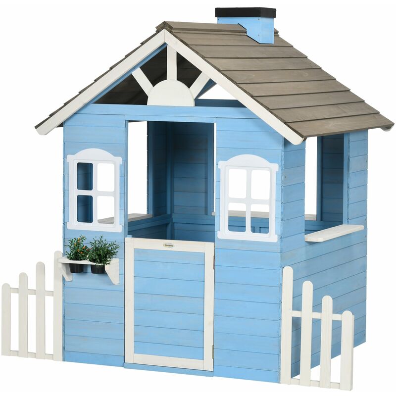 foto del prodotto casetta per bambini 151x112,5x142 cm con finestre staccionata in legno blu