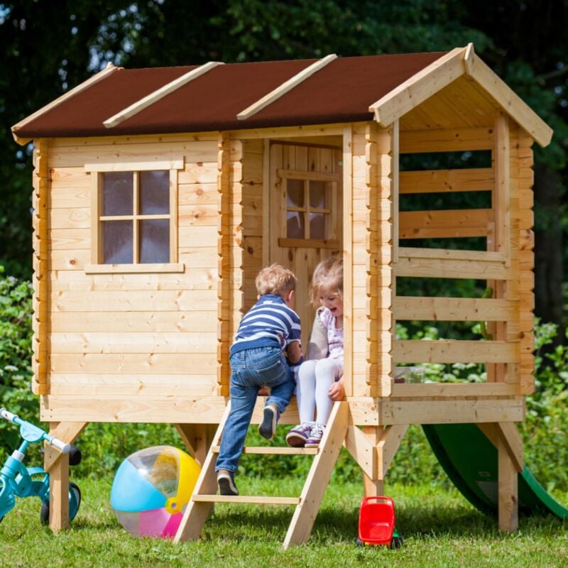 foto del prodotto casetta per bambini in legno con scivolo - casetta giocattolo per bambini - l182xl146xa205cm/ 1.1m2 - casetta da gioco da esterno - casetta da