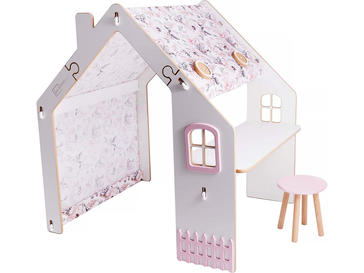 foto del prodotto casetta per bambini in legno quot bianelli quot con scrivania 114 x 93 x 120 cm bianca rosa