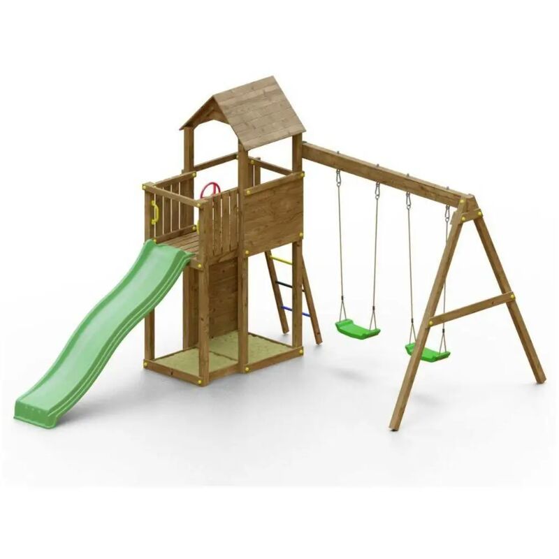 foto del prodotto casetta per bimbi e altalena fungoo boomer 3 giochi da giardino in legno
