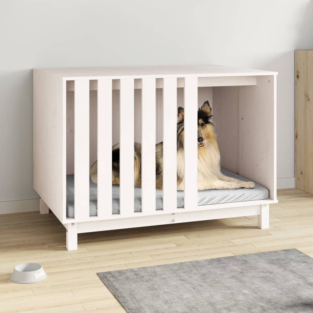 foto del prodotto casetta per cani bianca 100x70x72 cm in legno massello di pinocod mxl 129223