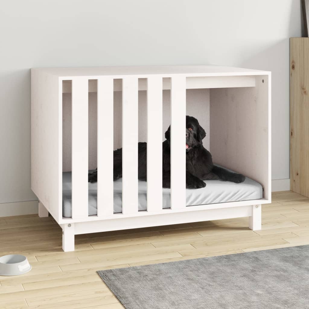 foto del prodotto casetta per cani bianca 90x60x67 cm in legno massello di pino cod mxl 71871