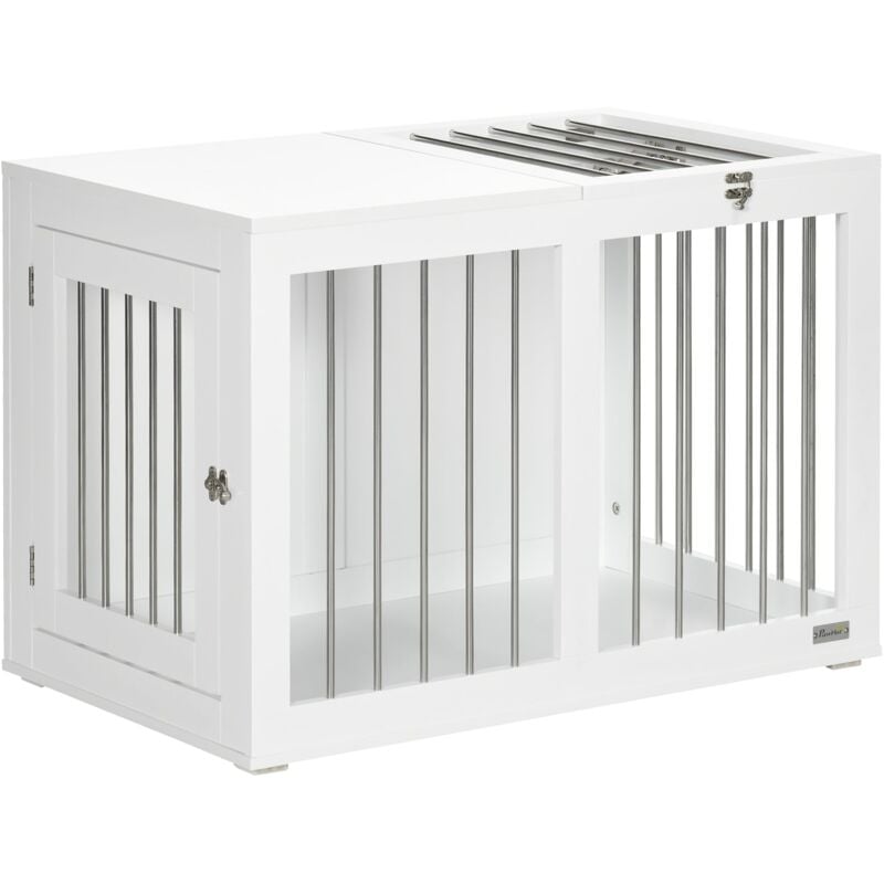 foto del prodotto casetta per cani taglia media 80x50x56,5 cm con 2 porte bloccabili gabbia in acciaio e mdf bianco