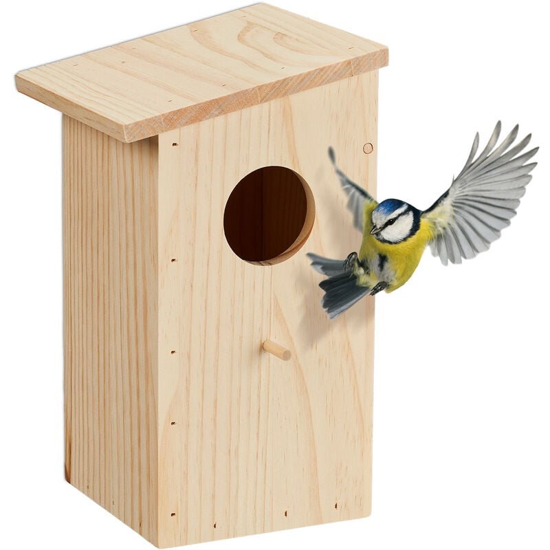 foto del prodotto casetta per cinciallegre e codirosso, nido in legno con sportello apribile per pulizia, da appendere, naturale relaxdays