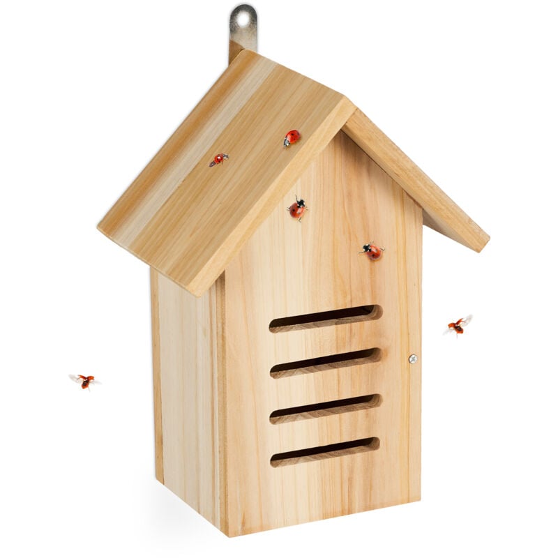 foto del prodotto casetta per coccinelle, hotel per insetti giardino, in legno di abete, da appendere, 25x18,5x12 cm, naturale relaxdays