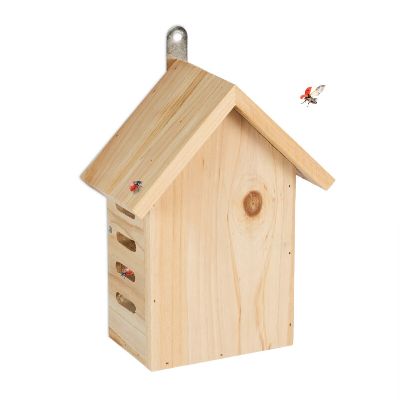 foto del prodotto casetta per coccinelle, legno d abete, da appendere e poggiare, giardino e balcone hlp 22,5x17x10 cm, naturale relaxdays