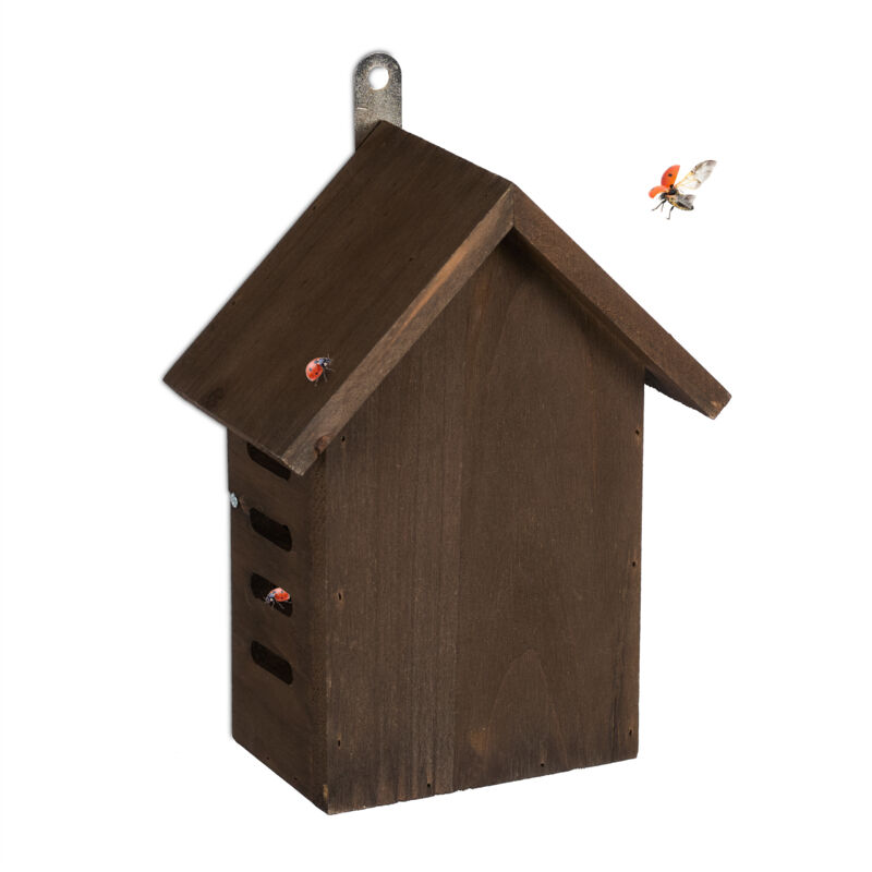 foto del prodotto casetta per coccinelle, legno d abete, da appendere e poggiare, giardino e balcone hlp 22x17x10 cm, marrone relaxdays