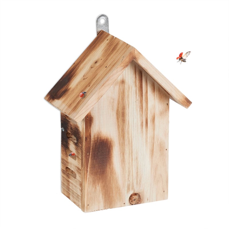 foto del prodotto casetta per coccinelle, legno d abete, da appendere e poggiare, giardino e balcone hlp 22x17x10 cm, naturale relaxdays