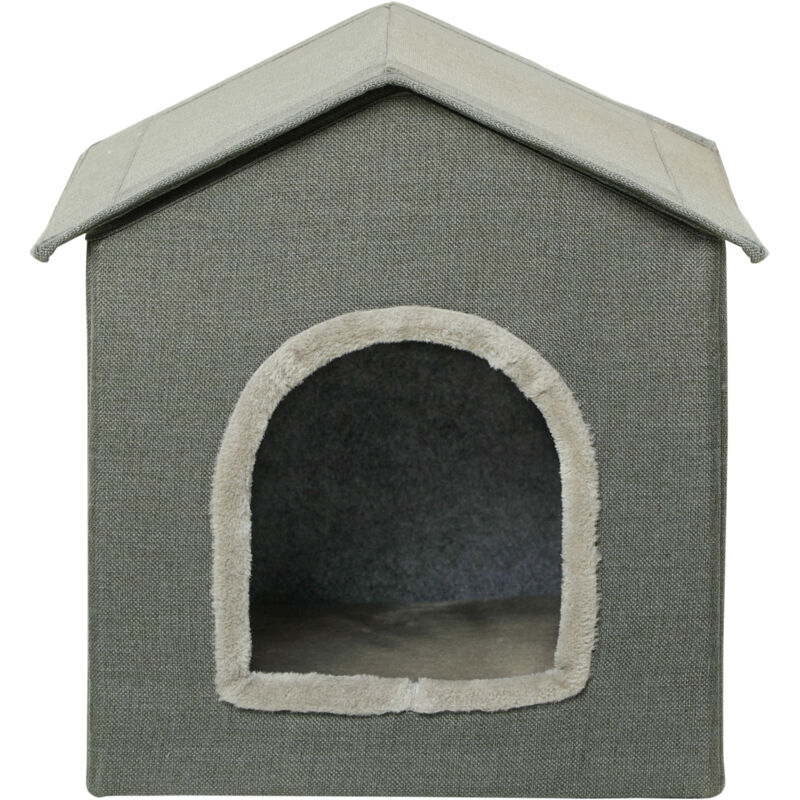 foto del prodotto casetta per gatti 39x43.5x40.5 cm grigio con cuscini lavabili pawhut