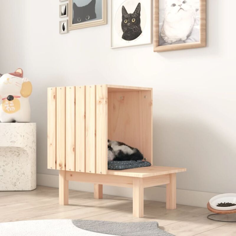 foto del prodotto casetta per gatti 60x36x60 cm in legno massello di pino vidaxl