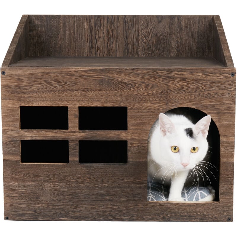 foto del prodotto casetta per gatto interno, cuccia gatto esterno casetta per gatto in legno cuccia per gatto in legno casa per gatti cuccia gatto chiusa con mobili