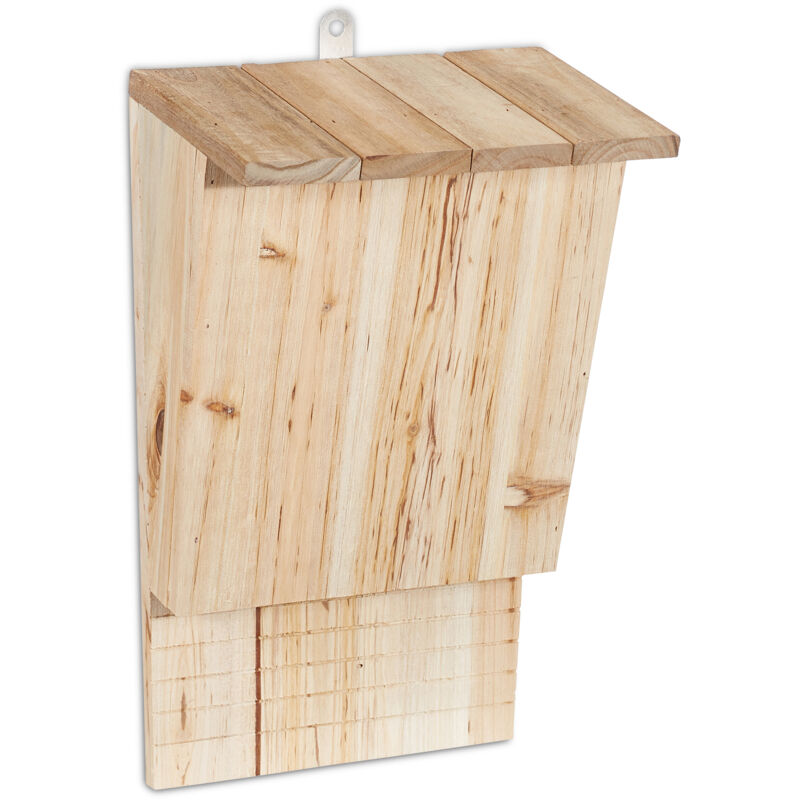 foto del prodotto casetta per pipistrelli, rifugio xl, pipistrellini, bat box, legno non trattato, hlp 34x22,5x13 cm, naturale relaxdays