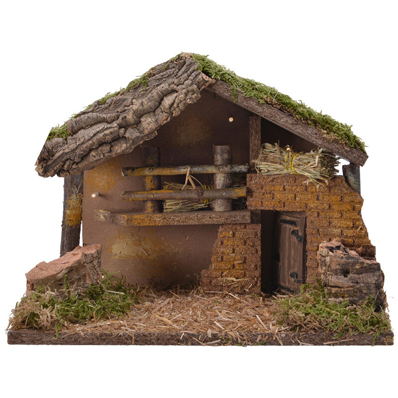 foto del prodotto casetta per presepe con led e muschio 32x16x24cm