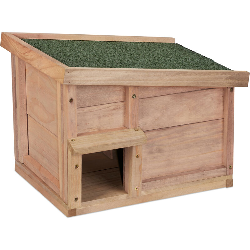 foto del prodotto casetta per ricci in legno, rifugio da giardino, 2 camere, 30x40x34 cm, tana contro predatori, marrone chiaro relaxdays