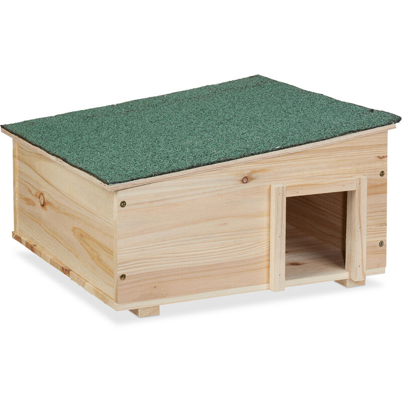 foto del prodotto casetta per ricci in legno, rifugio giardino, 2 camere, 21,5x40x40 cm, tana anti predatori, marrone naturale relaxdays