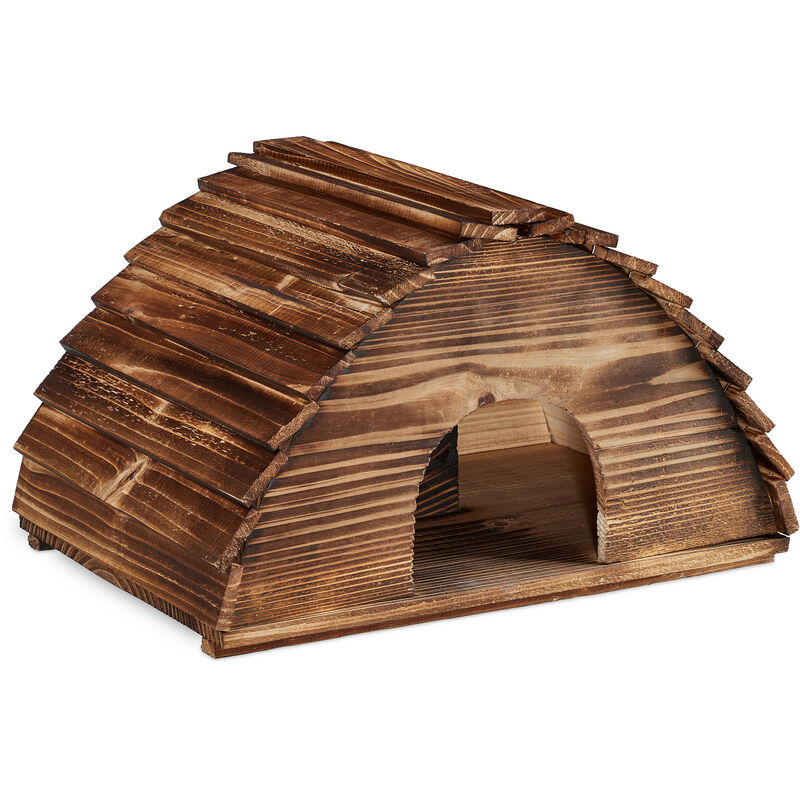 foto del prodotto casetta per ricci, legno fiammato, rifugio per porcospini, giardino, 25x40x30 cm, tana con pavimento, marrone relaxdays