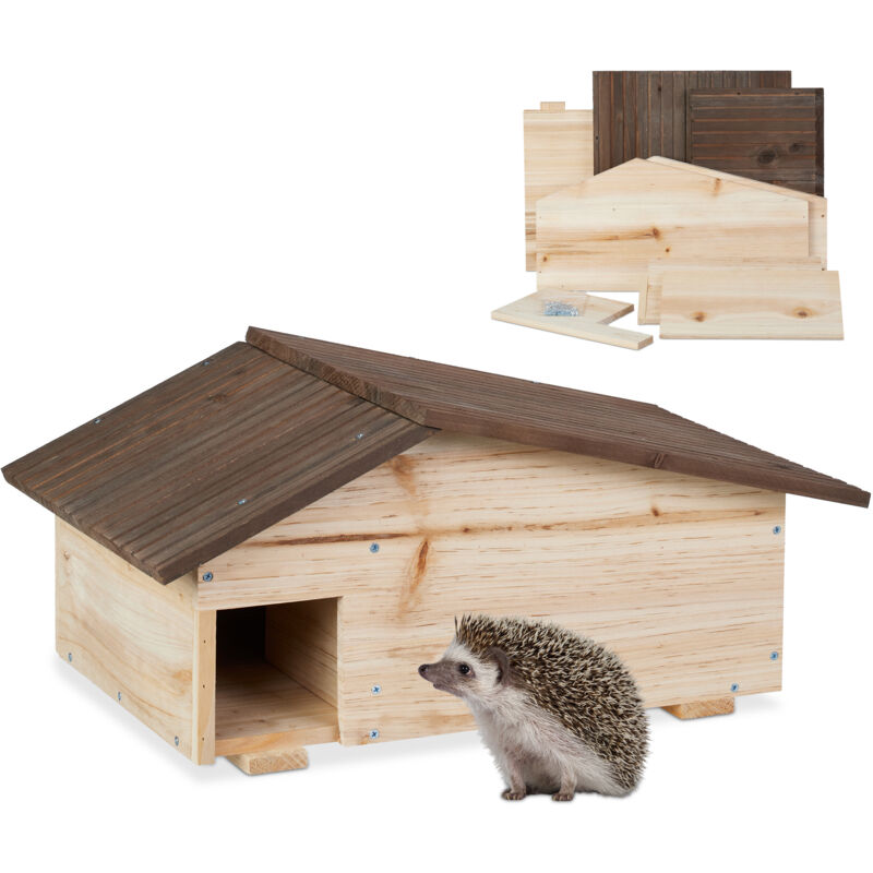 foto del prodotto casetta per ricci, rifugio da giardino, 2 camere, hlp 24x46x33,5 cm, tana contro predatori, legno chiaro relaxdays