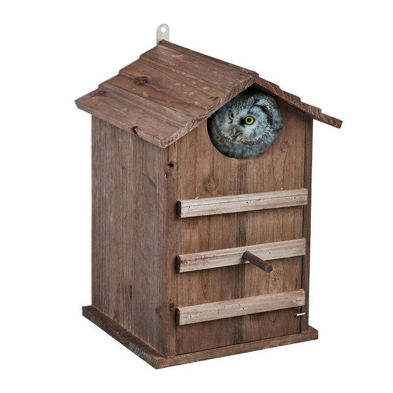foto del prodotto casetta per uccelli, nido in legno di abete, casa appesa per uccellini giardino, 38,5 x 25 x 28 cm, marrone relaxdays