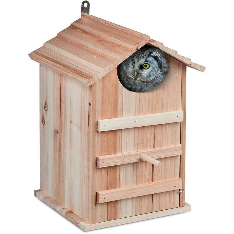 foto del prodotto casetta per uccelli, nido in legno fiammato, casa appesa per uccellini giardino, 38,5 x 25 x 28 cm, naturale relaxdays