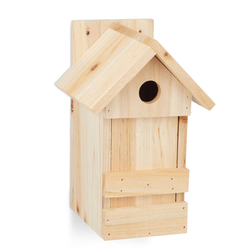 foto del prodotto casetta per uccellini, nido volatili, da appendere, legno non trattato, foro 2,8 cm, 25x16x14 cm, naturale relaxdays