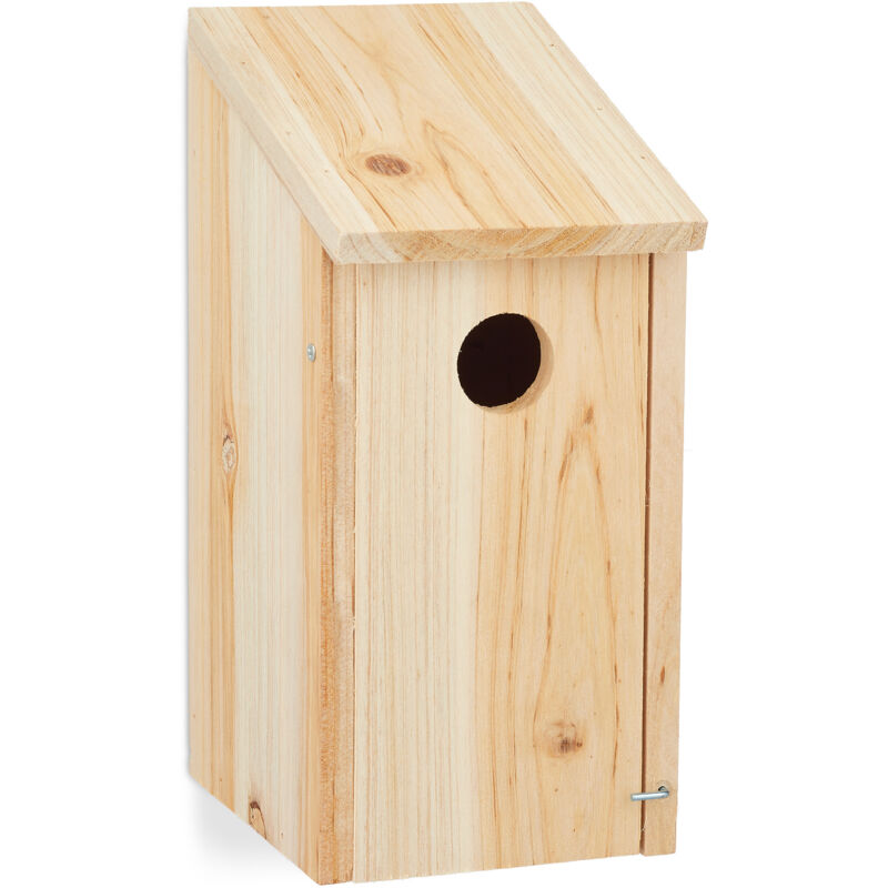 foto del prodotto casetta per uccellini, nido volatili, da appendere, legno non trattato, foro 3,2 cm, 26x12x14,5 cm, naturale relaxdays