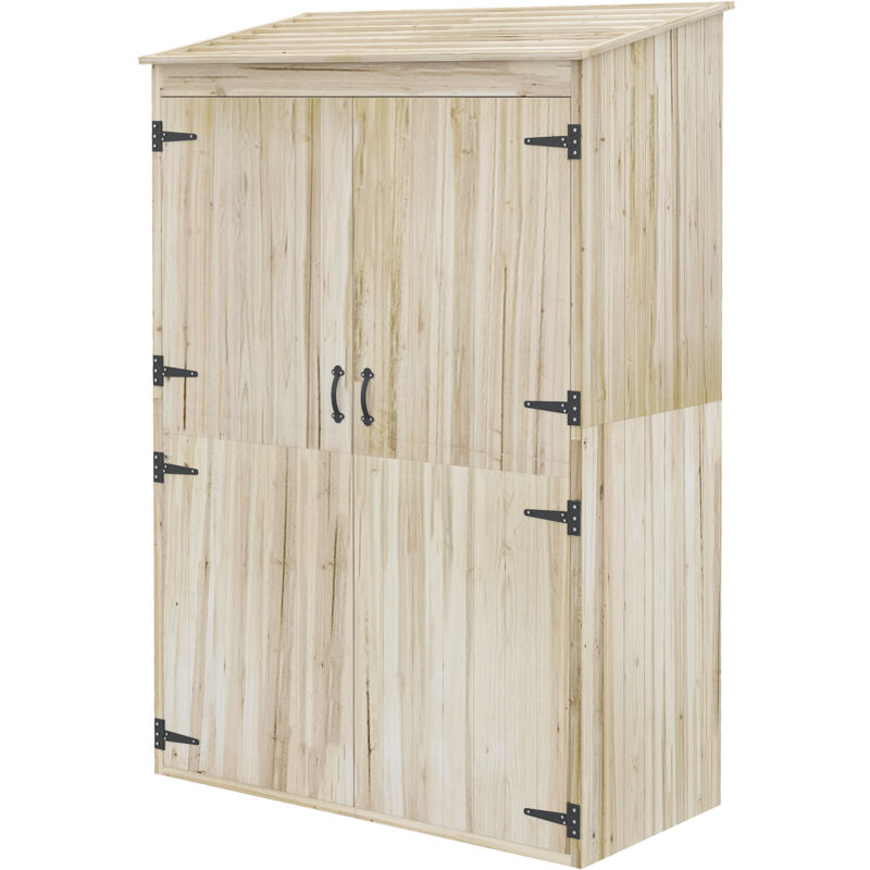 foto del prodotto casetta porta attrezzi in legno di abete 2 porte e ripiani 120x57x183cm outsunny