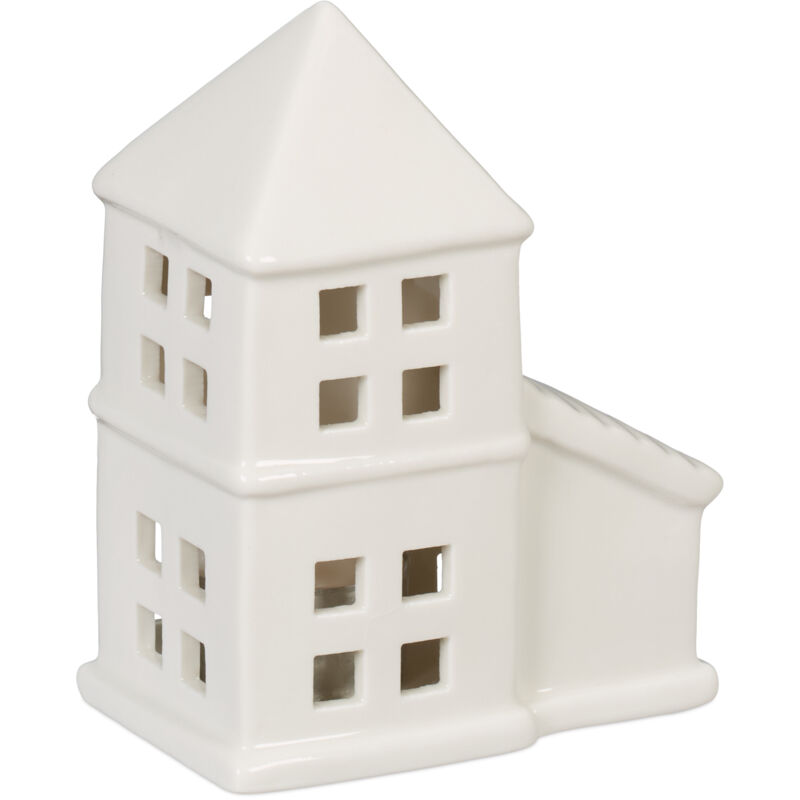 foto del prodotto casetta portacandele in ceramica, casa luminosa porta tealight, per 1 candelina, hlp 11,5 x 9,5 x 6 cm, bianco relaxdays