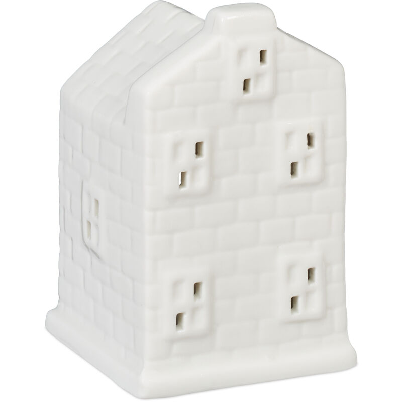 foto del prodotto casetta portacandele in ceramica, casa luminosa porta tealight, per 1 candelina, hlp 11 x 7 x 6,5 cm, bianco relaxdays