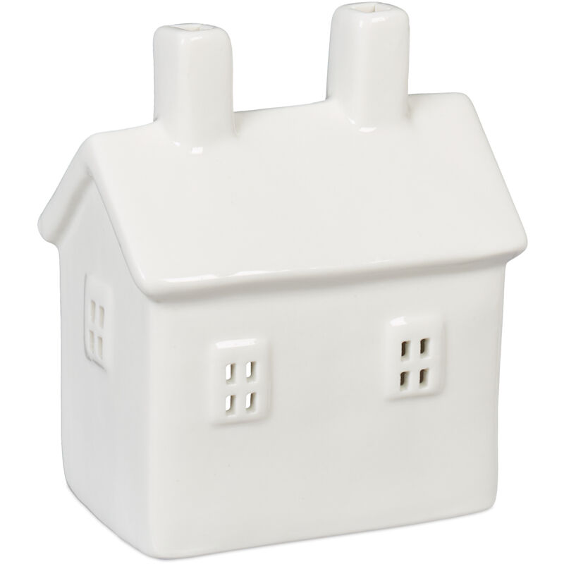 foto del prodotto casetta portacandele in ceramica, casa luminosa porta tealight, per 1 candelina, hlp 12 x 10 x 6,5 cm, bianco relaxdays