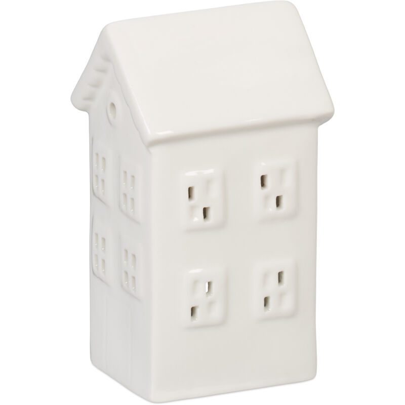 foto del prodotto casetta portacandele in ceramica, casa luminosa porta tealight, per 1 candelina, hlp 12 x 6 x 5,5 cm, bianco relaxdays