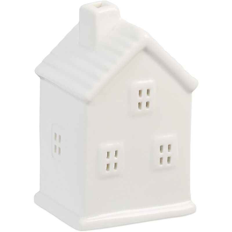 foto del prodotto casetta portacandele in ceramica, casa luminosa porta tealight, per 1 candelina, hlp 12 x 7,5 x 6 cm, bianco relaxdays
