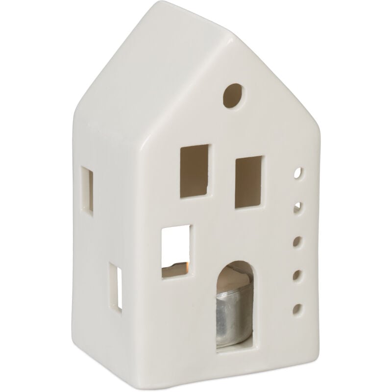 foto del prodotto casetta portacandele in ceramica, casa luminosa porta tealight, per 1 candelina, hlp 12 x 7 x 6 cm, bianco relaxdays