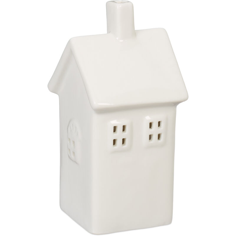 foto del prodotto casetta portacandele in ceramica, casa luminosa porta tealight, per 1 candelina, hlp 13,5 x 6,5 x 7 cm, bianco relaxdays