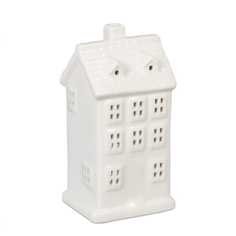 foto del prodotto casetta portacandele in ceramica, casa luminosa porta tealight, per 1 candelina, hlp 14,5 x 7 x 6 cm, bianco relaxdays