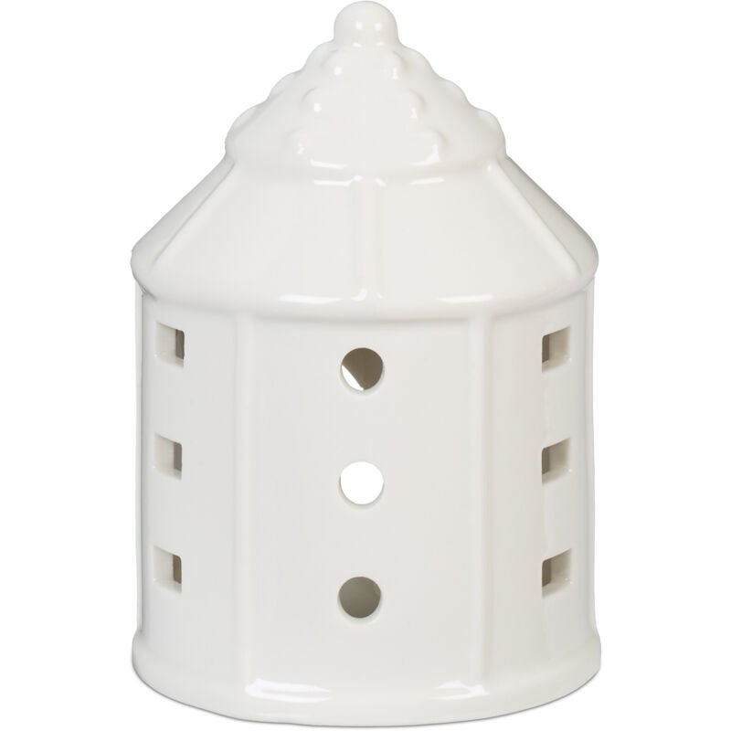 foto del prodotto casetta portacandele in ceramica, casa luminosa porta tealight, per 1 candelina, hxd 10,5 x 7,5 cm, bianco relaxdays