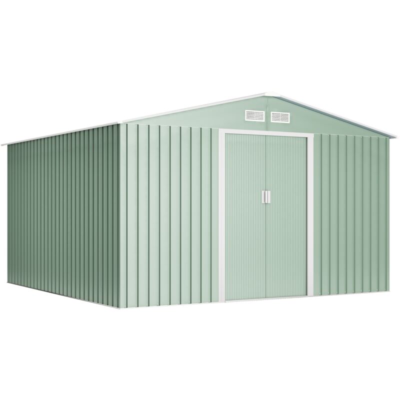 foto del prodotto casette da giardino in metallo 10,2 m2 wasabi light green xl 10 anni di garanzia 324x322x205cm. capanno da giardino